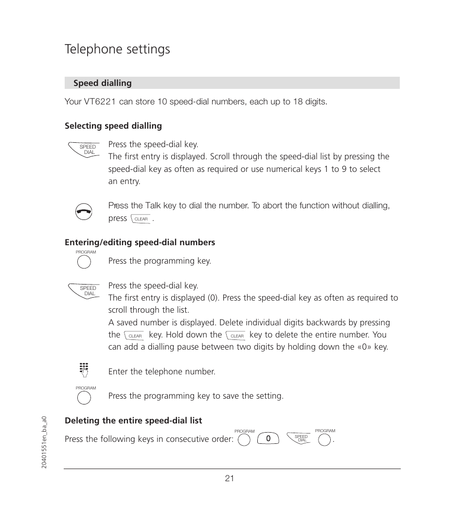 Telephone settings | VTech VT6221 User Manual | Page 22 / 27