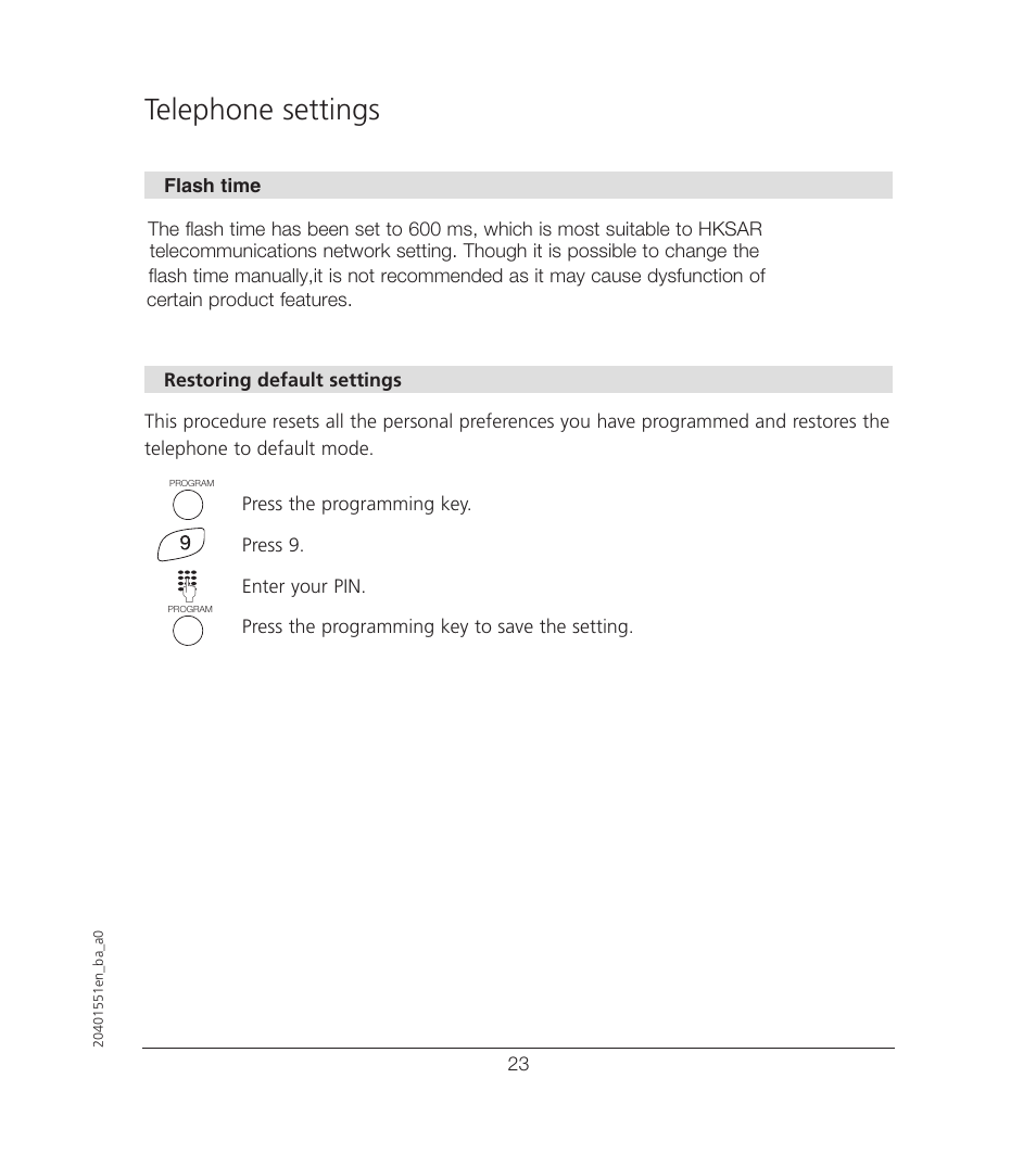 Telephone settings | VTech VT6221 User Manual | Page 24 / 27