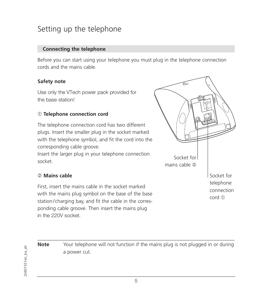 Setting up the telephone | VTech VT6221 User Manual | Page 6 / 27