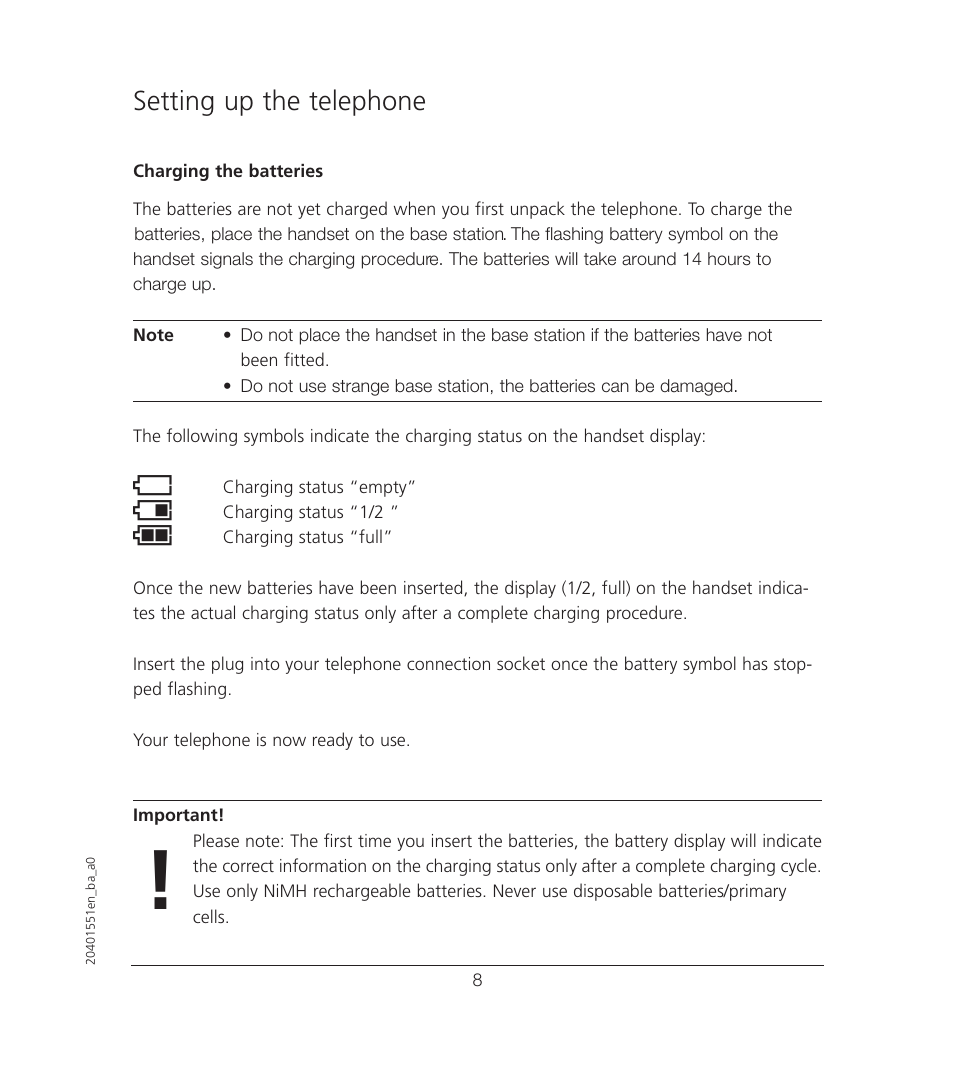 Setting up the telephone | VTech VT6221 User Manual | Page 9 / 27