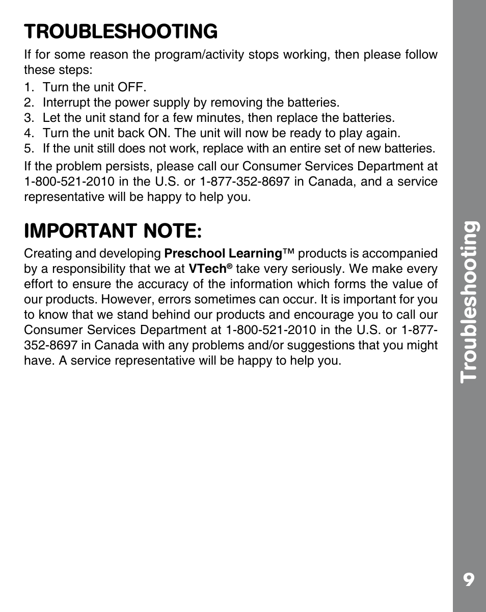 Troubleshooting | VTech ADVENTURE LEARNING GLOBE 91-002393-000 User Manual | Page 11 / 12