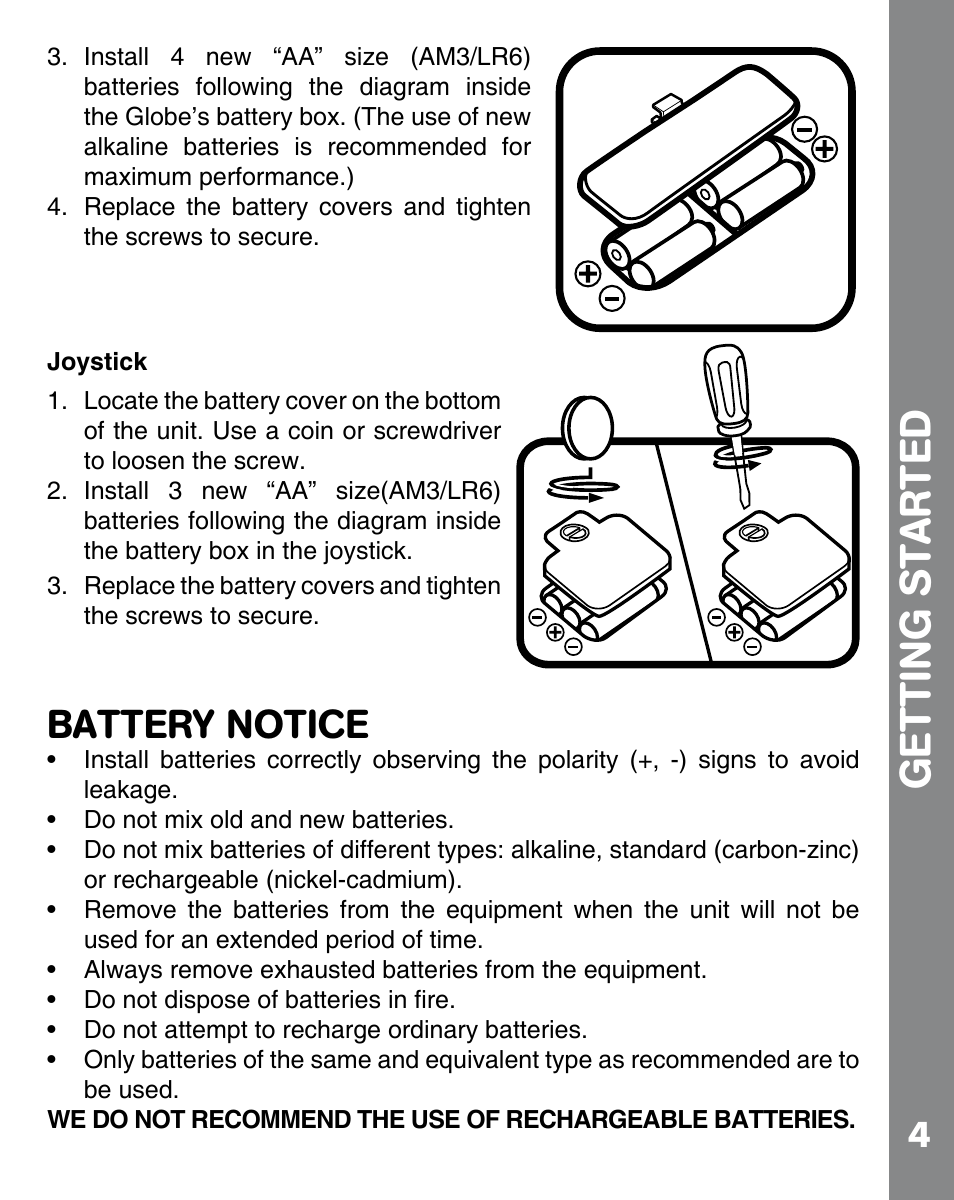 Getting started, Battery notice | VTech ADVENTURE LEARNING GLOBE 91-002393-000 User Manual | Page 6 / 12