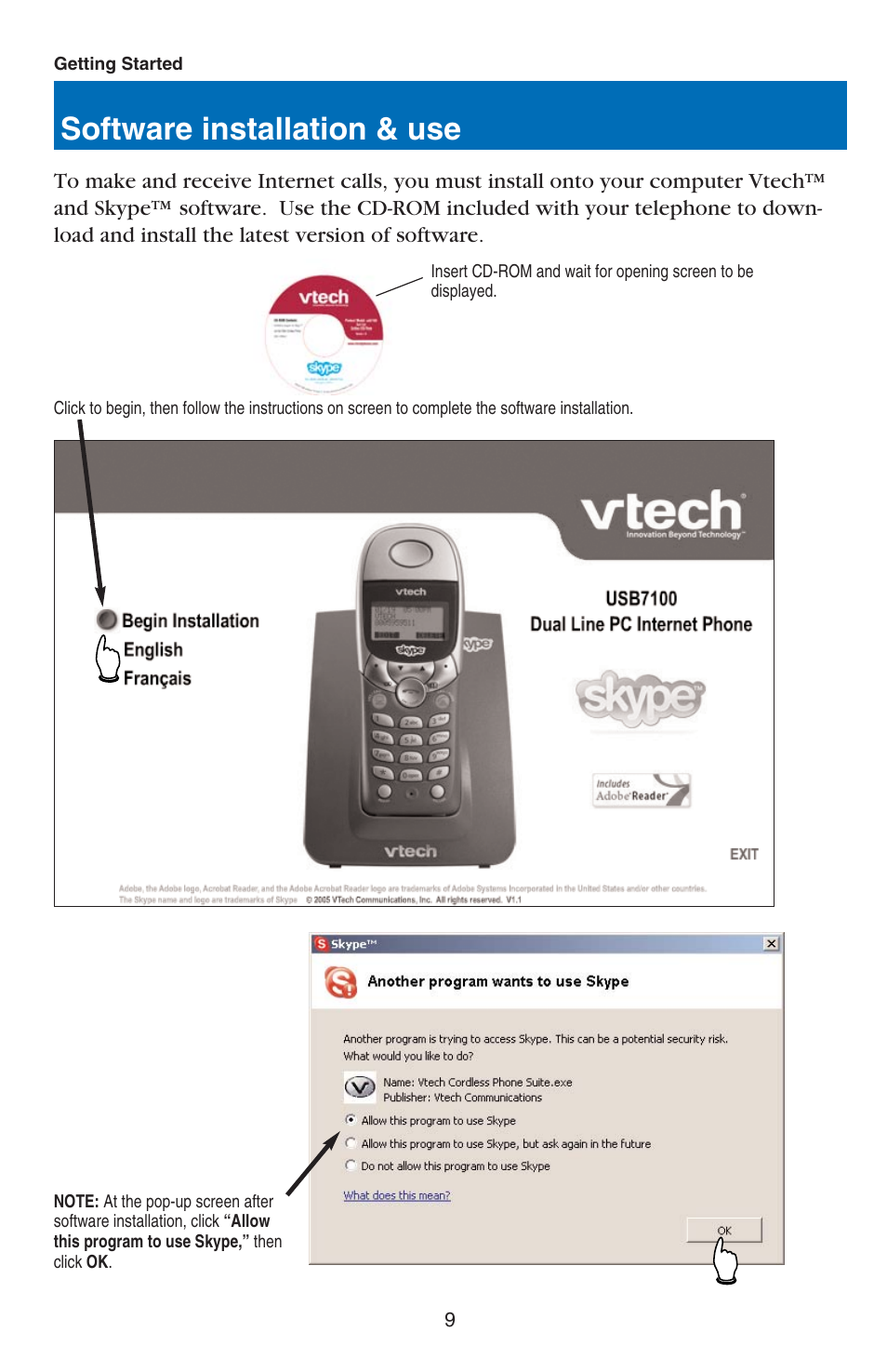 Software installation & use | VTech USB 7100 User Manual | Page 11 / 44