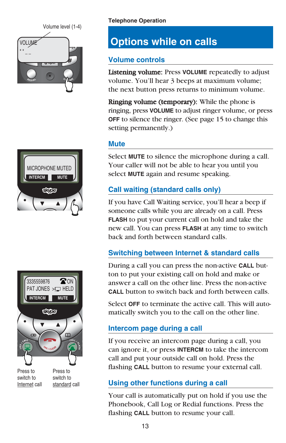 Options while on calls | VTech USB 7100 User Manual | Page 15 / 44