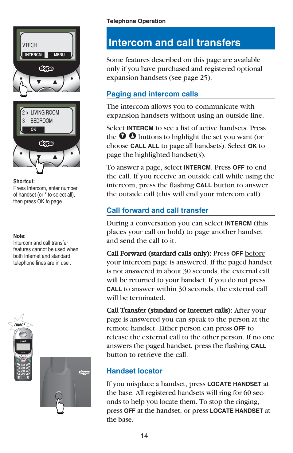 Intercom and call transfers | VTech USB 7100 User Manual | Page 16 / 44