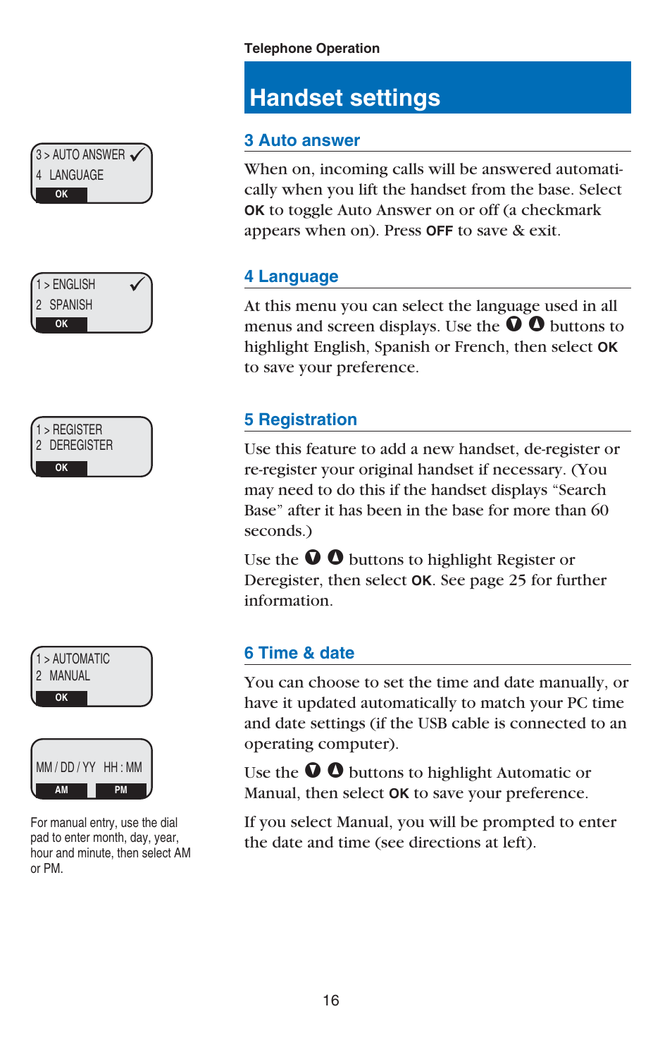 Handset settings | VTech USB 7100 User Manual | Page 18 / 44