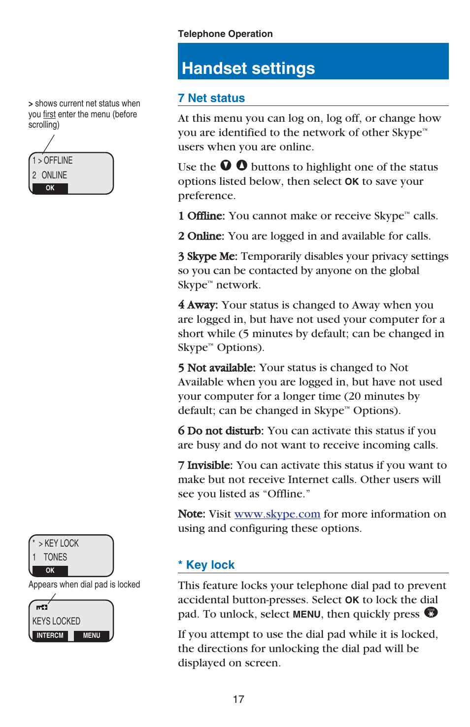 Handset settings | VTech USB 7100 User Manual | Page 19 / 44