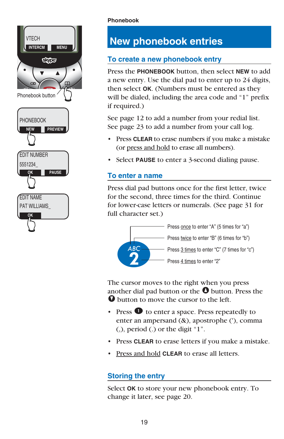 New phonebook entries | VTech USB 7100 User Manual | Page 21 / 44