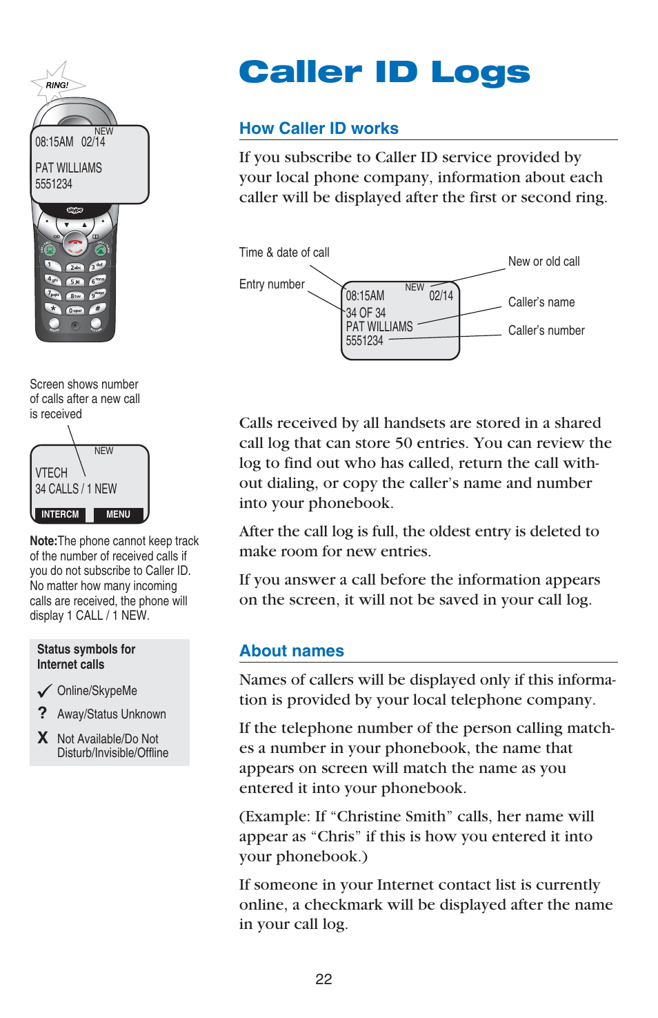 Caller id logs | VTech USB 7100 User Manual | Page 24 / 44