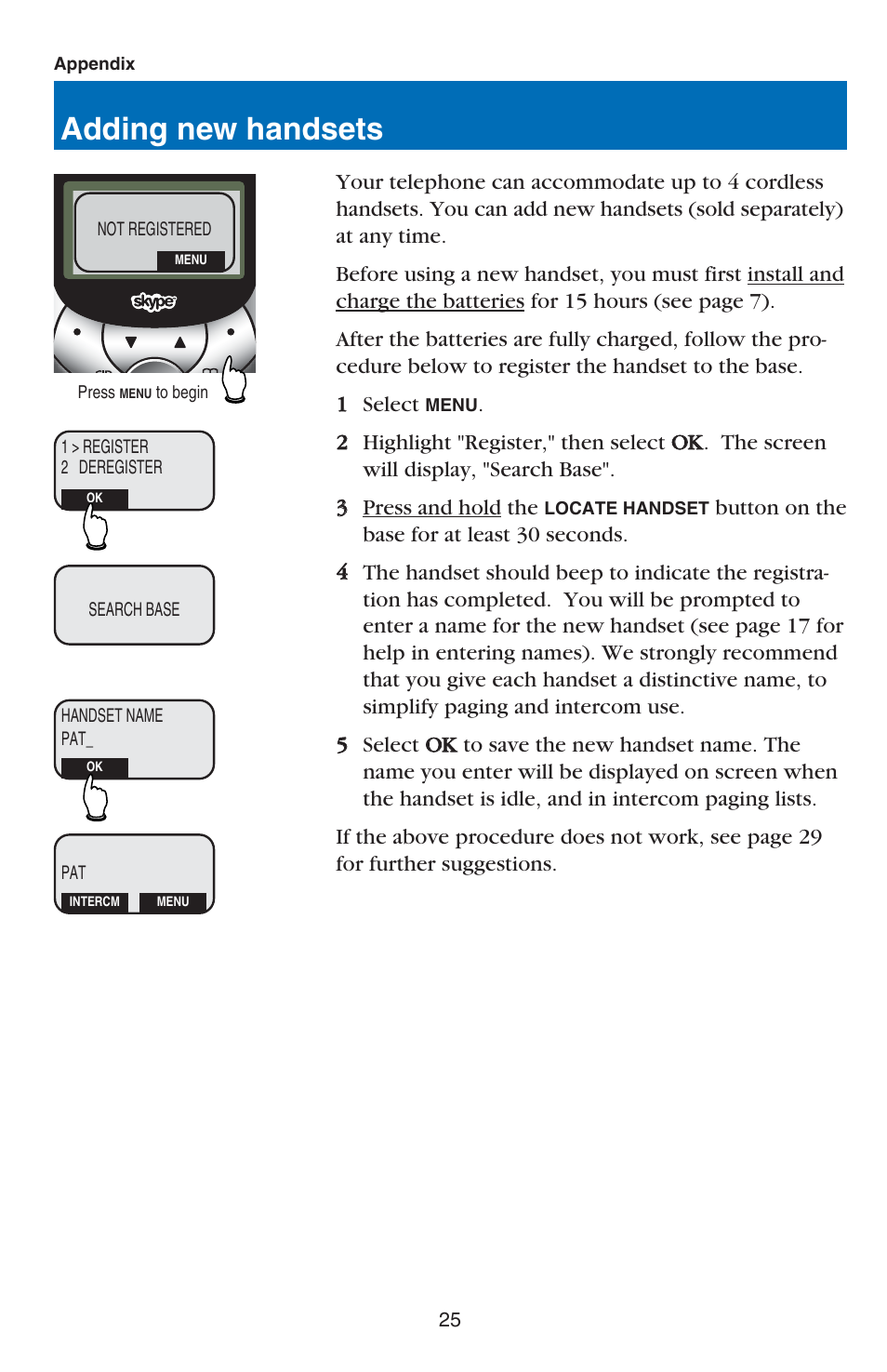 Adding new handsets | VTech USB 7100 User Manual | Page 27 / 44