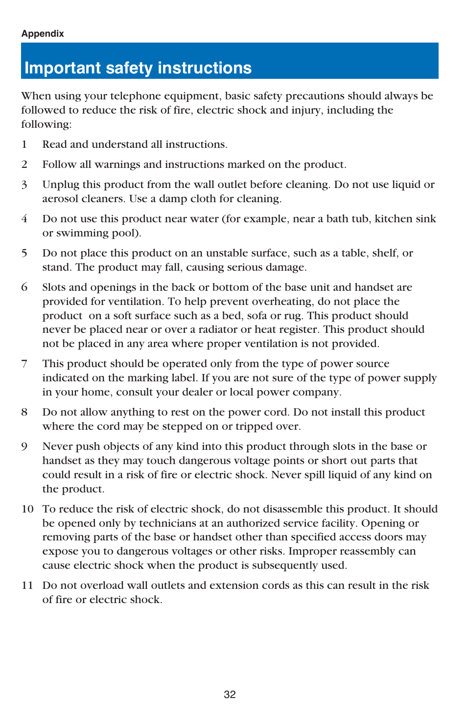 Important safety instructions | VTech USB 7100 User Manual | Page 34 / 44