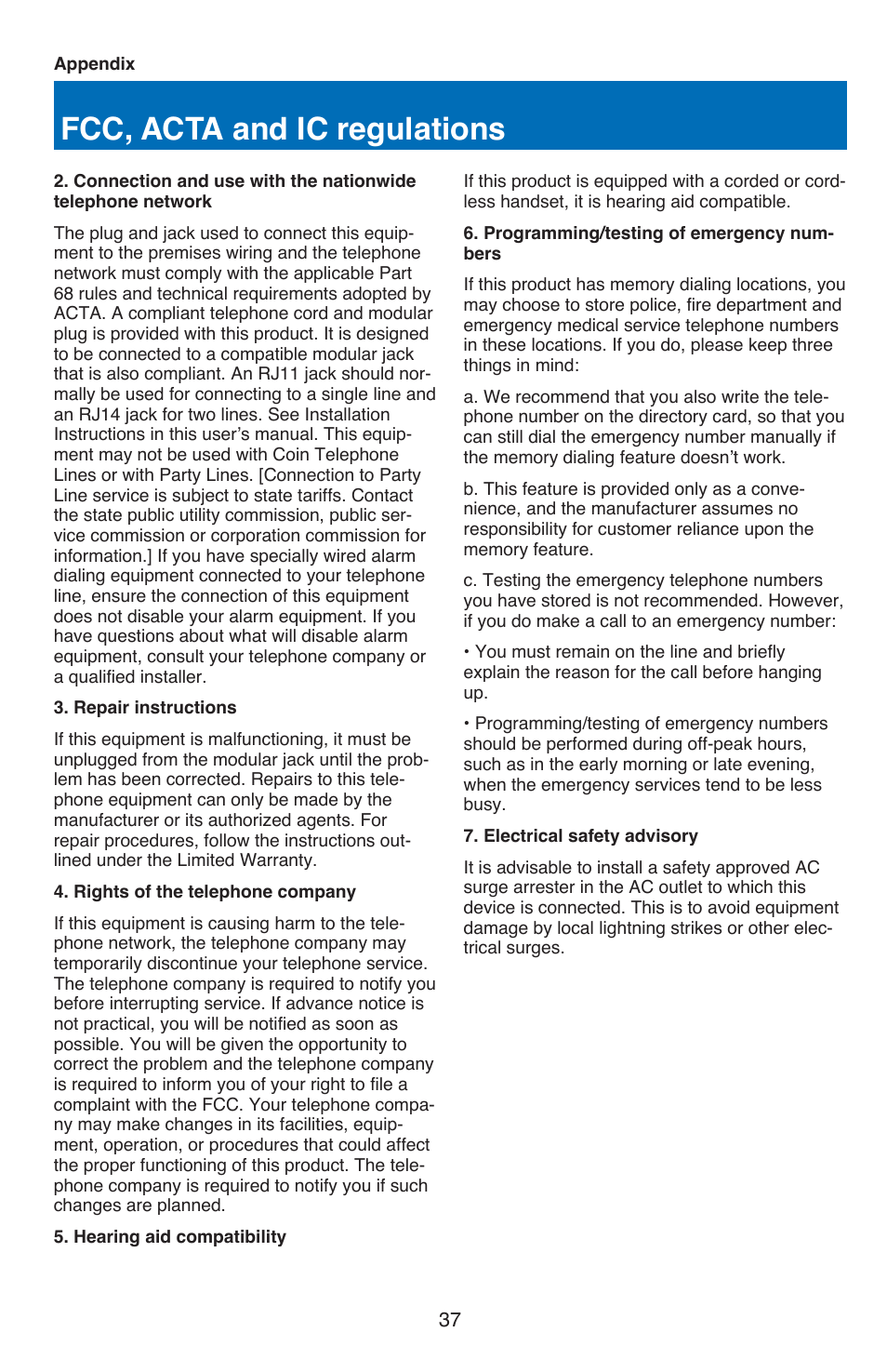 Fcc, acta and ic regulations | VTech USB 7100 User Manual | Page 39 / 44