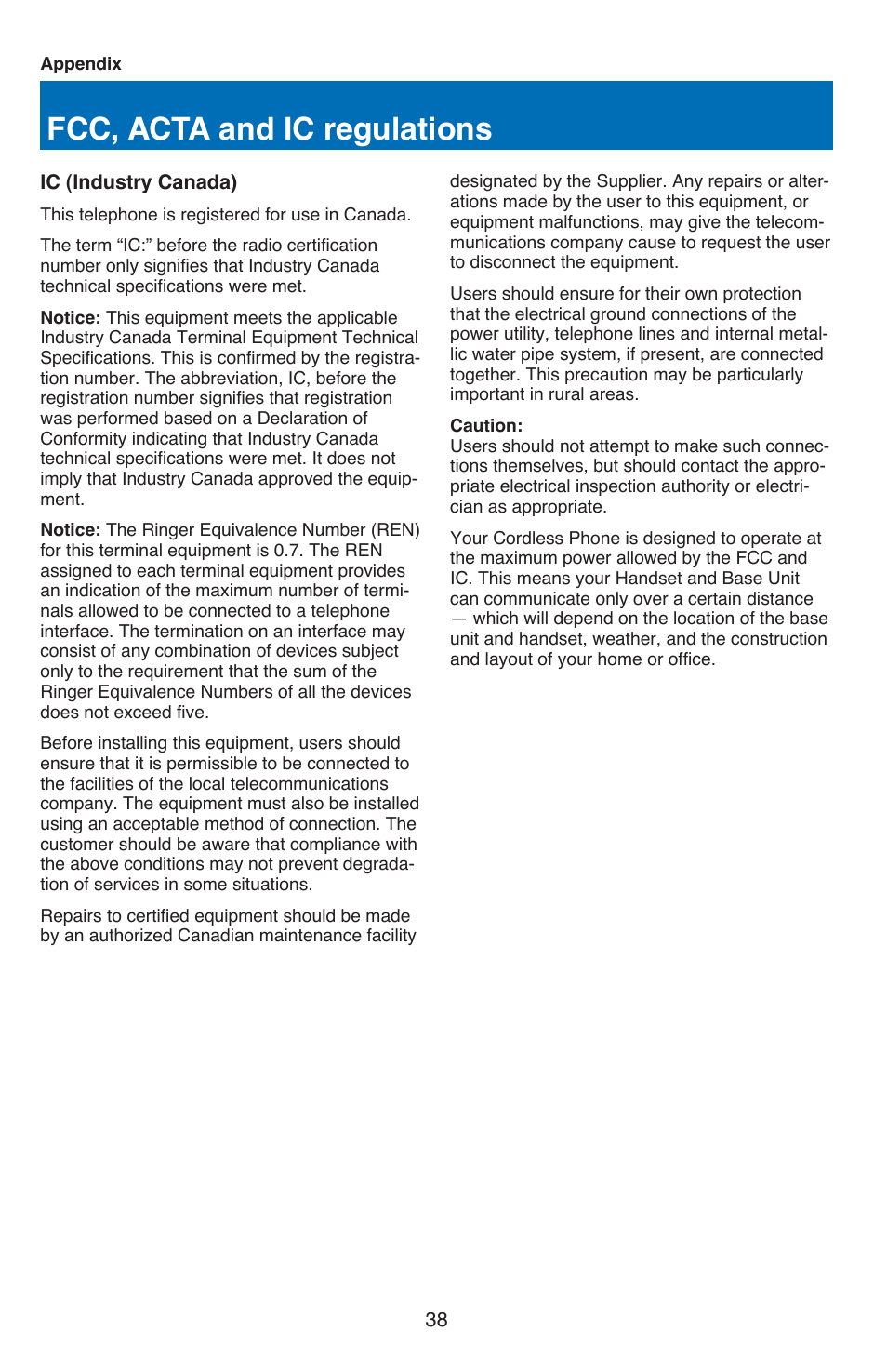 Fcc, acta and ic regulations | VTech USB 7100 User Manual | Page 40 / 44