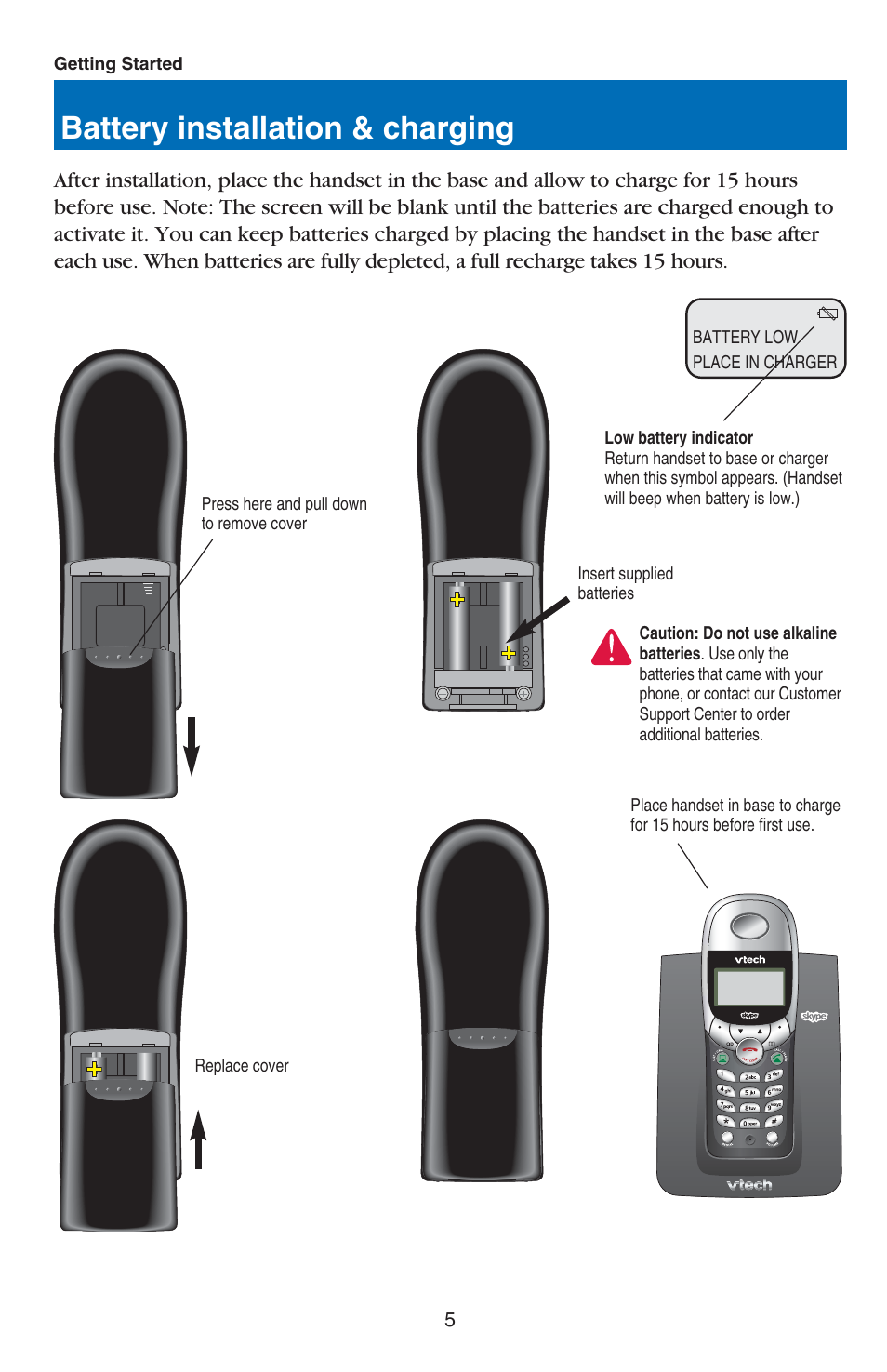 Battery installation & charging | VTech USB 7100 User Manual | Page 7 / 44