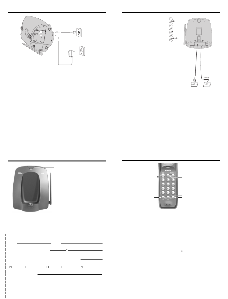 Getting started wall mounting, Base unit features, Handset features | VTech 9109 User Manual | Page 2 / 4