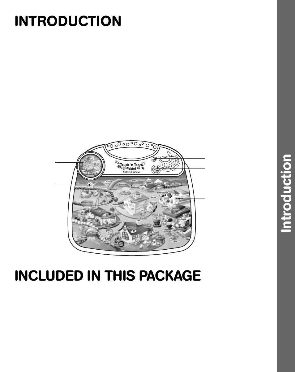 Intr oduction, Introduction, Included in this package | VTech Touch 'n Teach Table User Manual | Page 3 / 9