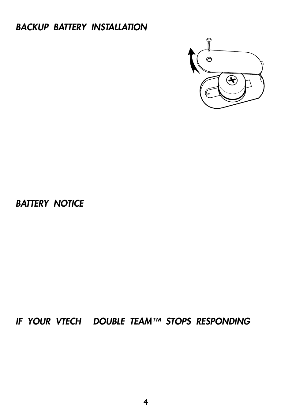 Backup battery installation, Battery notice, If your vtech | Double team™ stops responding | VTech Video Game Console User Manual | Page 6 / 27
