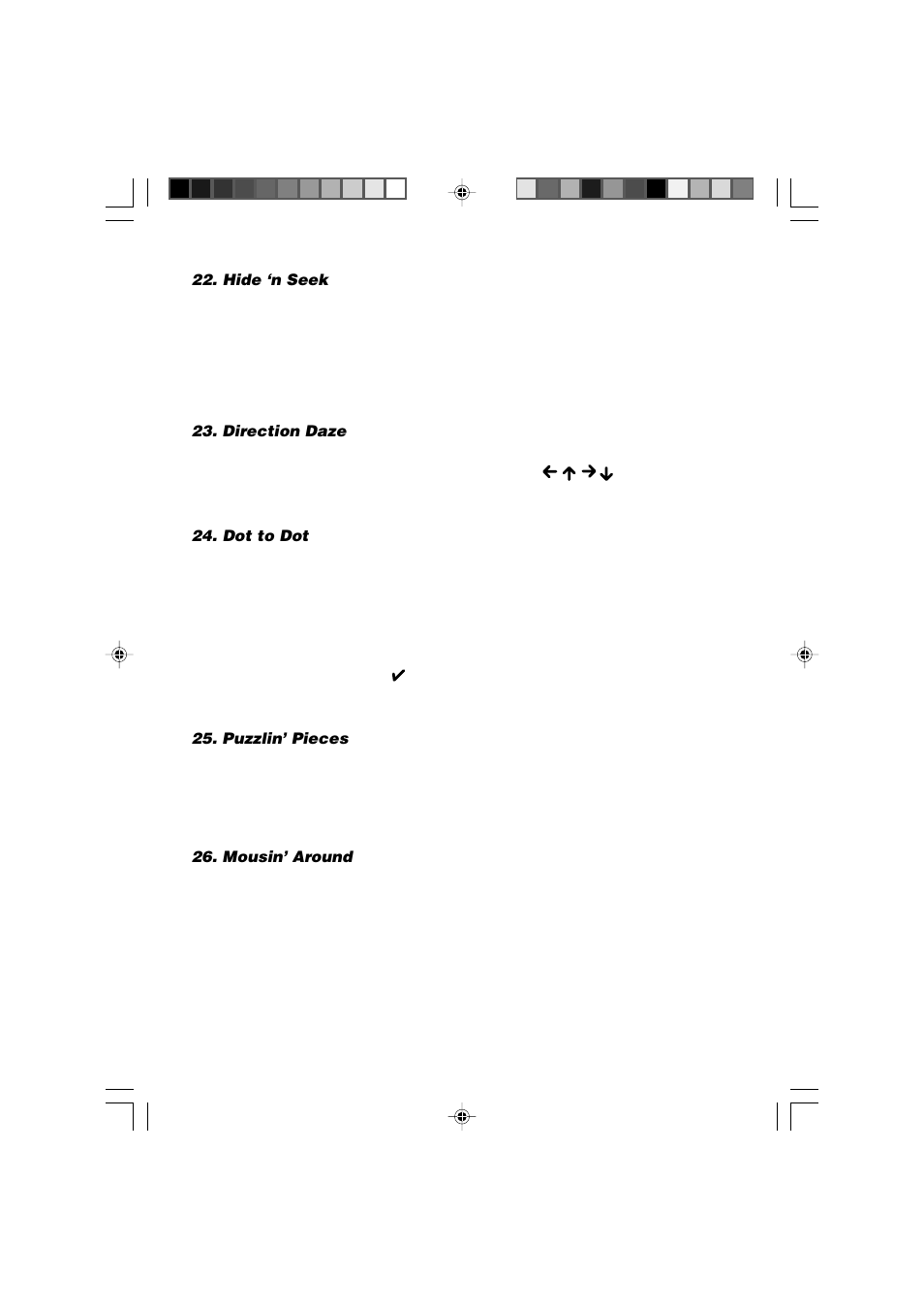 Hide ‘n seek, Direction daze, Dot to dot | Puzzlin’ pieces, Mousin’ around | VTech Computer Pal In Concert User Manual | Page 17 / 26