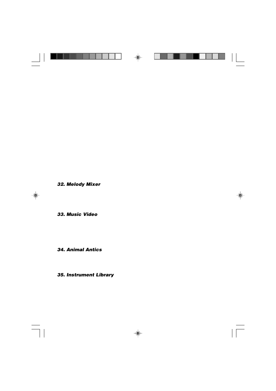 Melody mixer, Music video, Animal antics | Instrument library | VTech Computer Pal In Concert User Manual | Page 19 / 26
