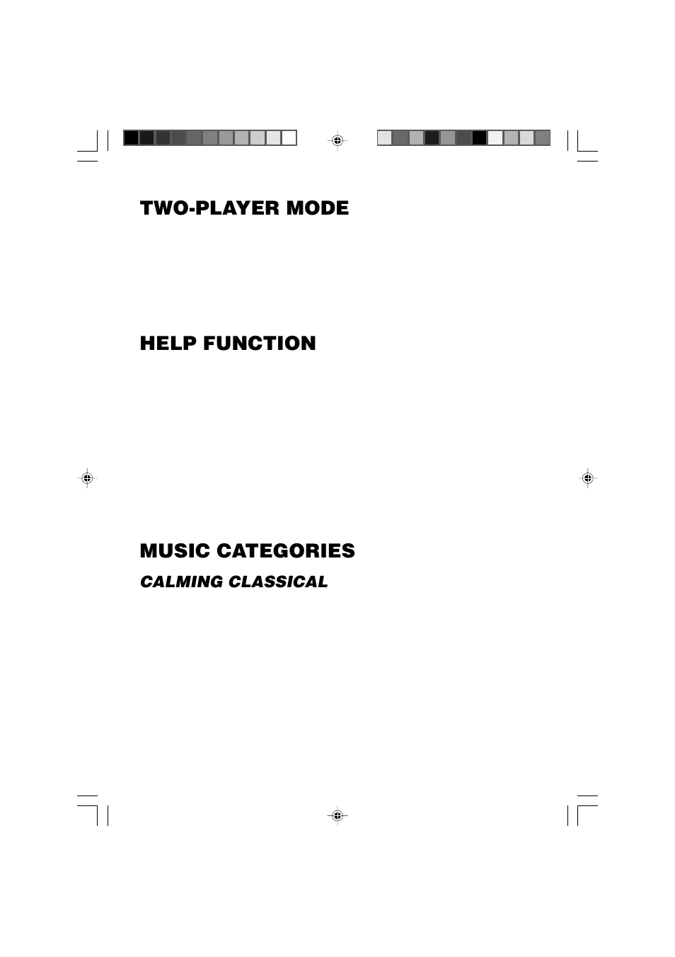 Two-player mode, Help function, Music categories | Calming classical | VTech Computer Pal In Concert User Manual | Page 22 / 26