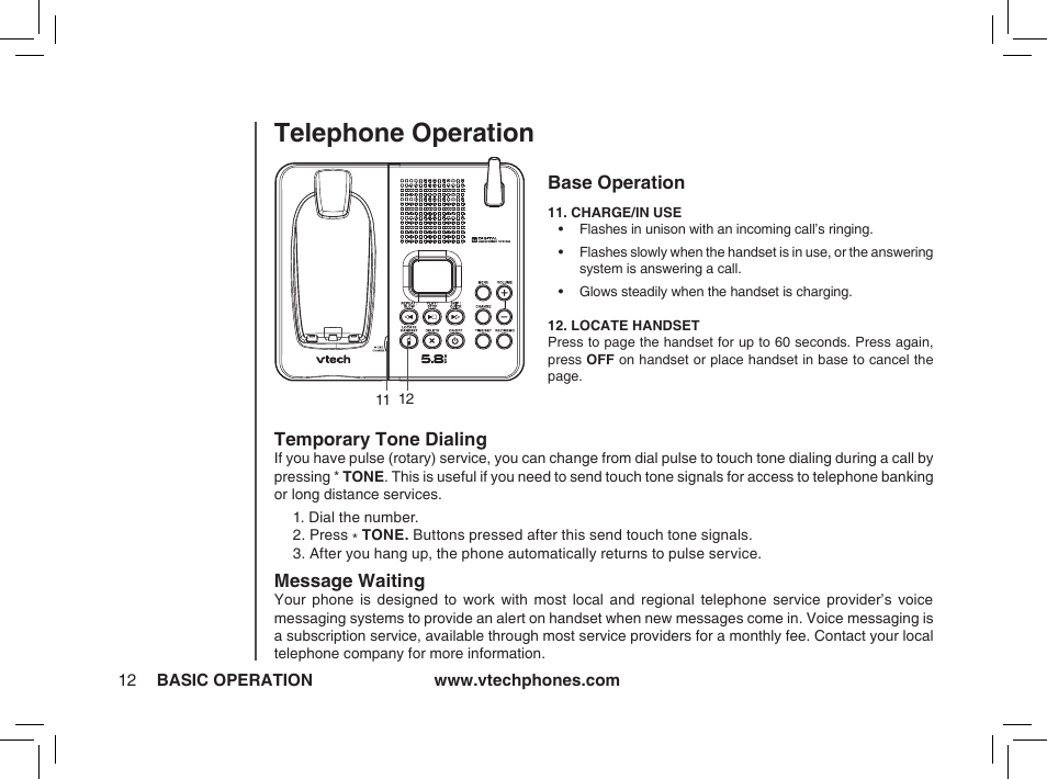 Telephone operation | VTech ia5874 User Manual | Page 13 / 51