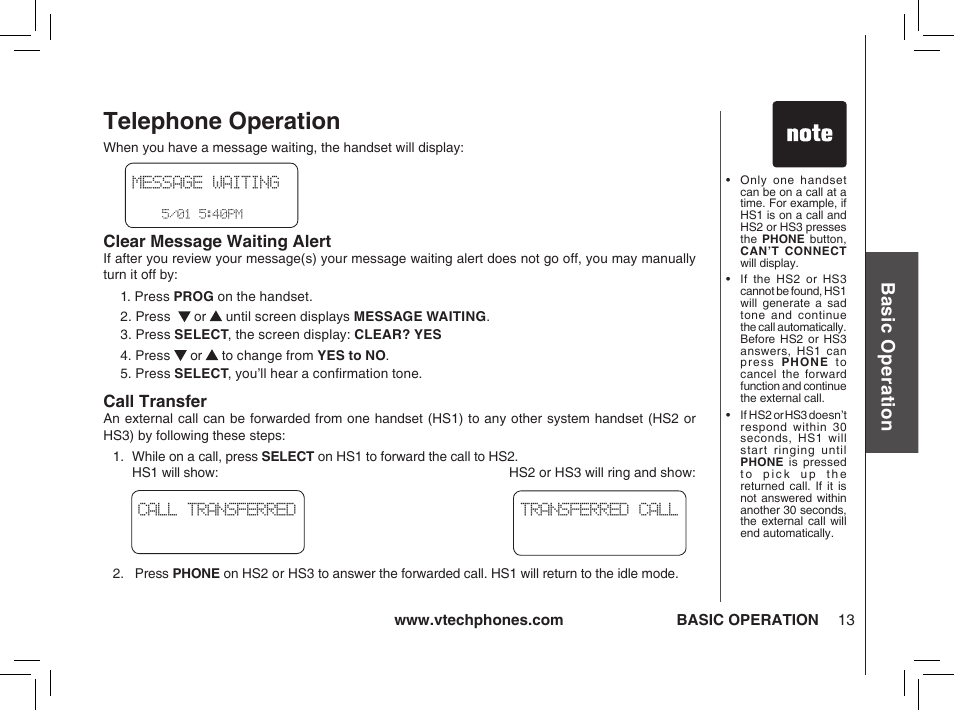 Telephone operation, Bas ic o pe ra tio n | VTech ia5874 User Manual | Page 14 / 51
