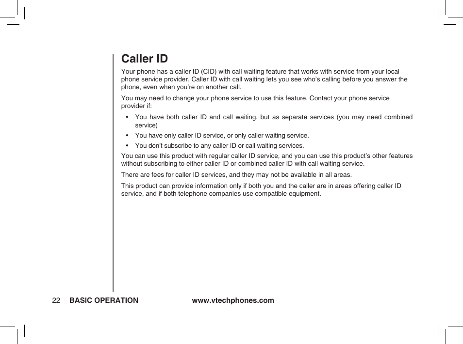 Caller id | VTech ia5874 User Manual | Page 23 / 51
