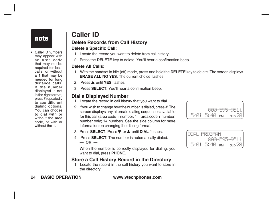 Caller id | VTech ia5874 User Manual | Page 25 / 51
