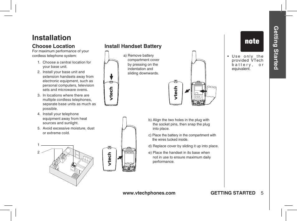 Installation, Gett in g s ta rte d | VTech ia5874 User Manual | Page 6 / 51