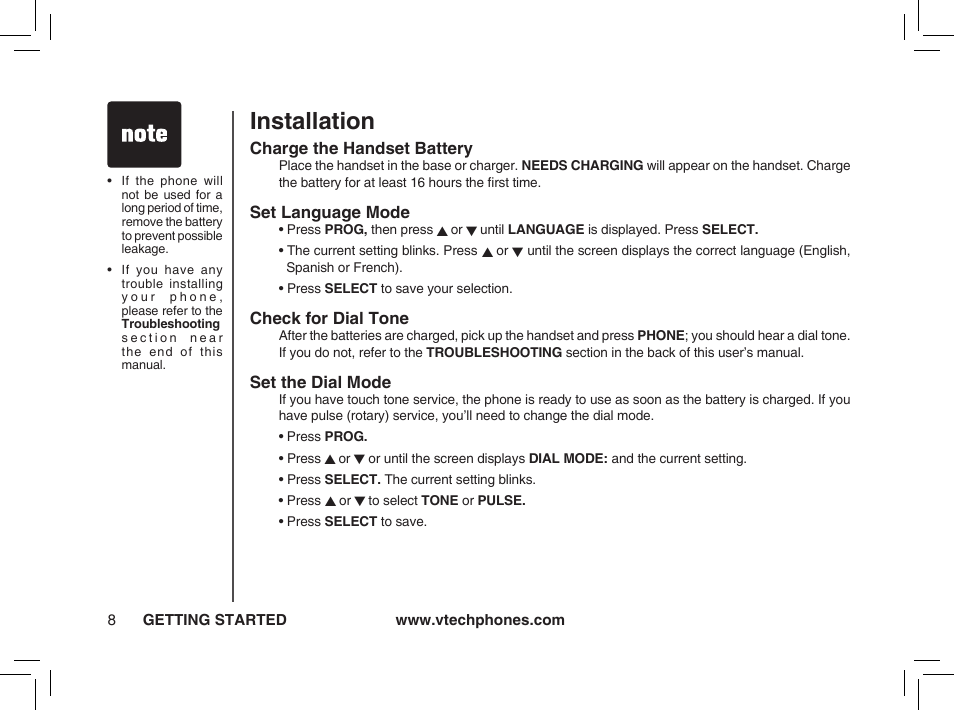 Installation | VTech ia5874 User Manual | Page 9 / 51