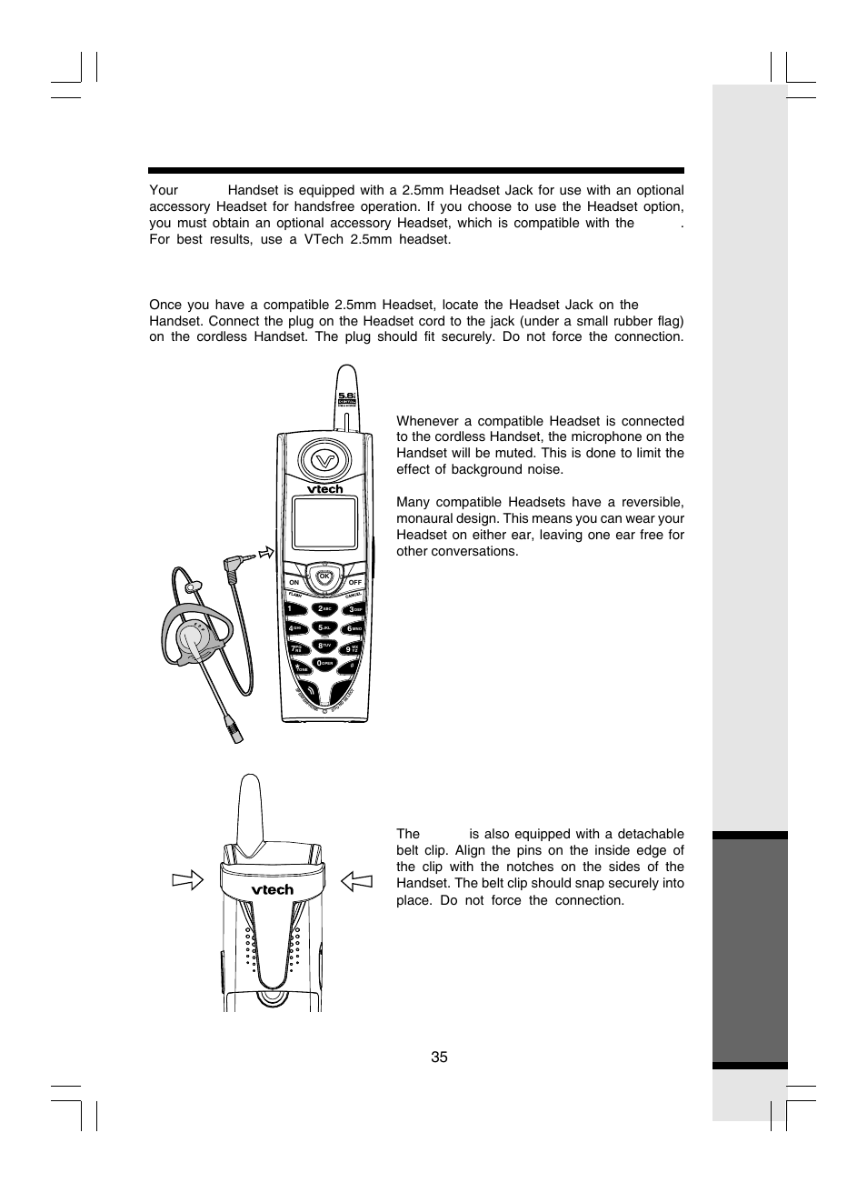 Headset operation, Additional information, Belt clip | VTech i 5866 User Manual | Page 35 / 47