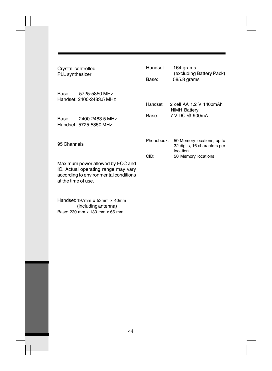 Technical specifications, Additional information | VTech i 5866 User Manual | Page 44 / 47