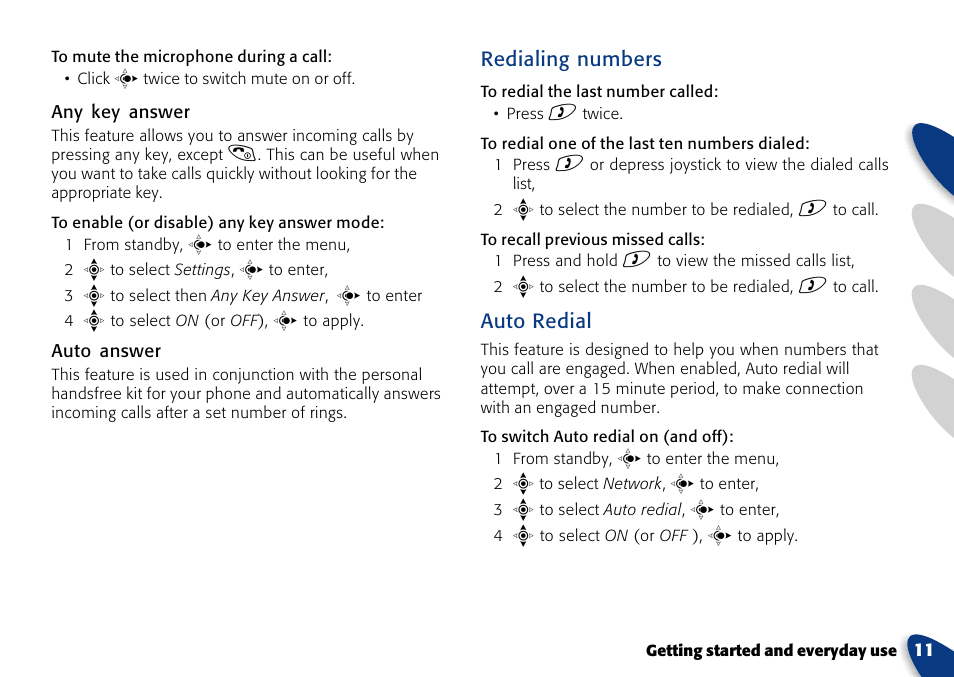 Redialing numbers, Auto redial | VTech A700 User Manual | Page 11 / 46