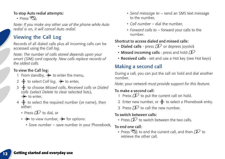 Viewing the call log, Making a second call | VTech A700 User Manual | Page 12 / 46