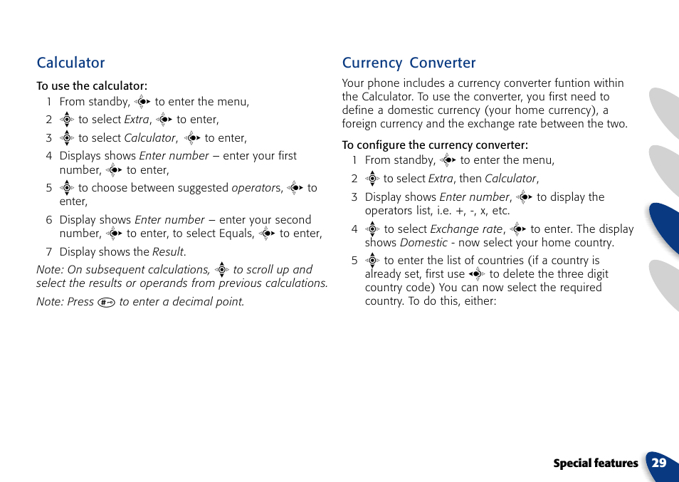 Calculator, Currency converter | VTech A700 User Manual | Page 29 / 46