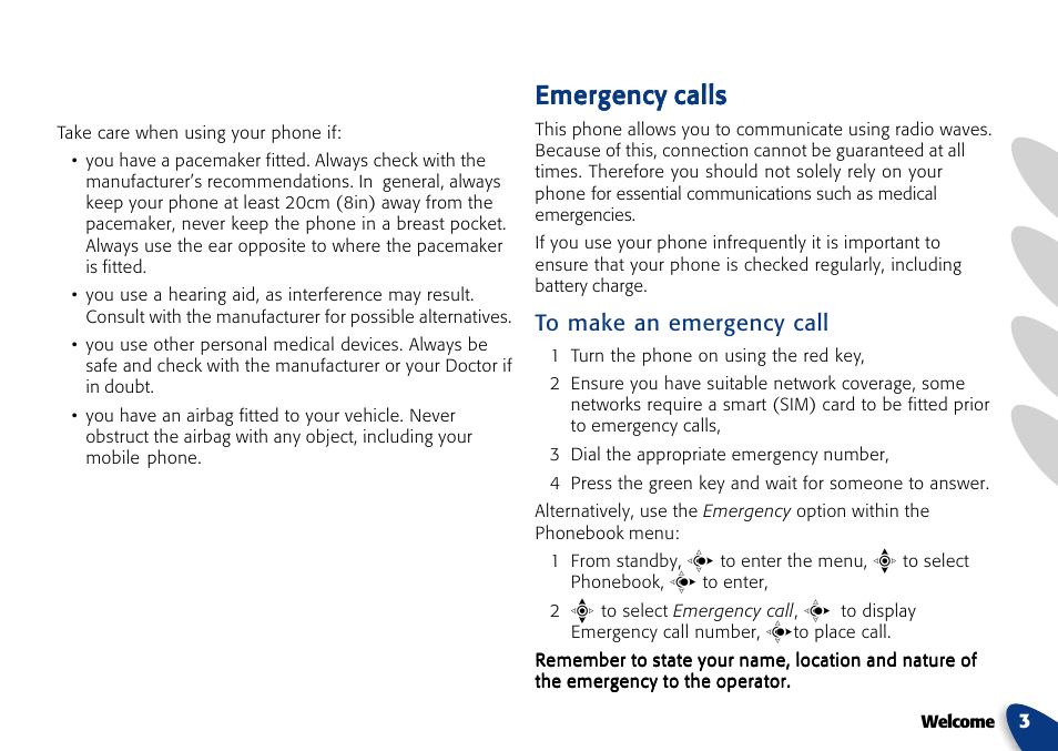 Emergency calls | VTech A700 User Manual | Page 3 / 46