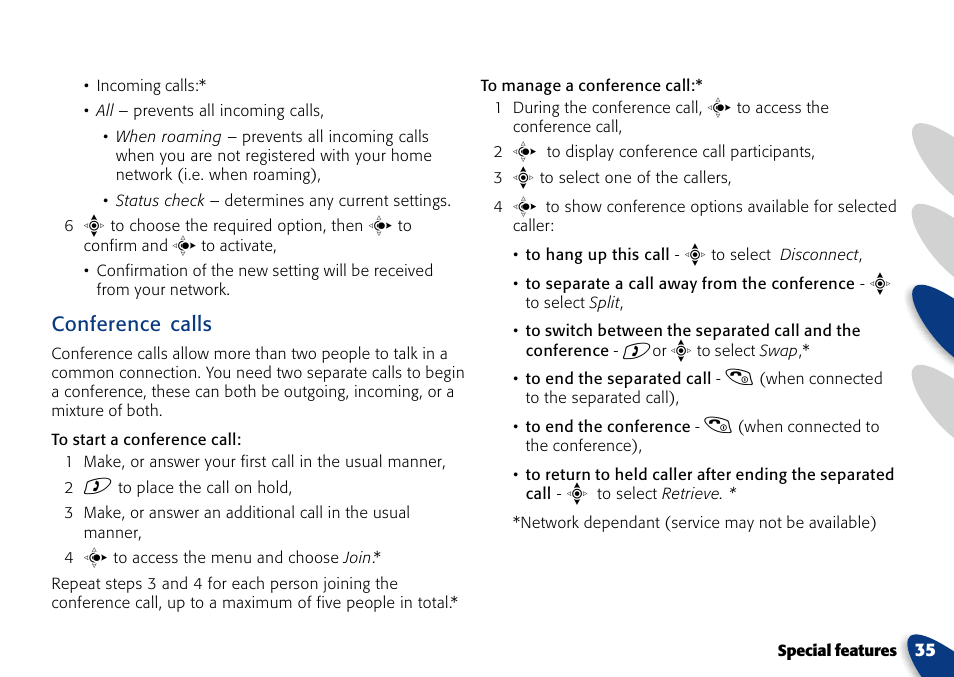 Conference calls | VTech A700 User Manual | Page 35 / 46