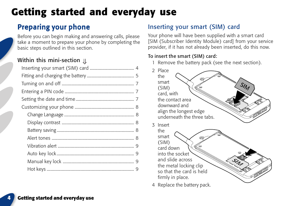 Getting started and everyday use, Preparing your phone | VTech A700 User Manual | Page 4 / 46