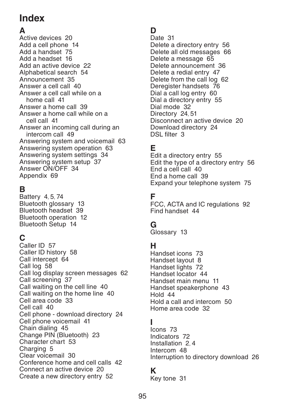 Index | VTech DS6321-3 User Manual | Page 99 / 101