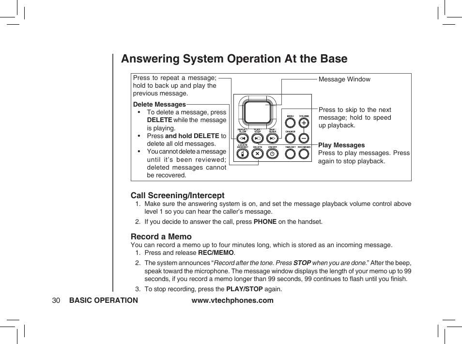 Answering system operation at the base | VTech ia5876 User Manual | Page 31 / 51