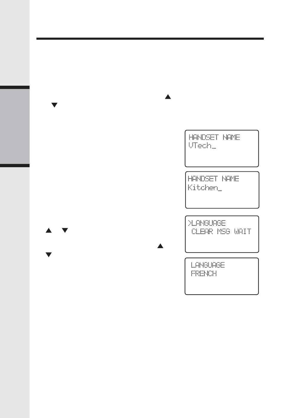 Handset name (preset as ‘vtech’), Language (preset to english), Message waiting | 22 basic operation, Handset settings | VTech IP 5825 User Manual | Page 22 / 39