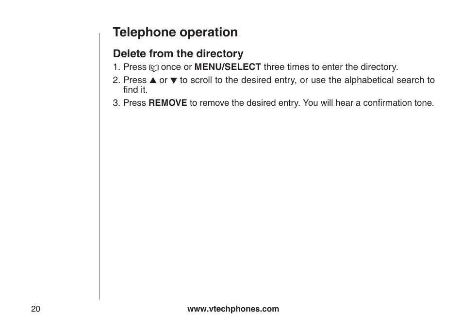 Delete from the directory, Telephone operation | VTech DS6121 User Manual | Page 24 / 69