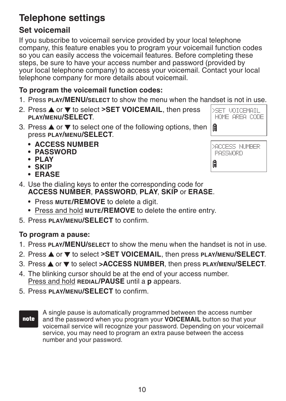 Set voicemail, Telephone settings | VTech DS3211-2 User Manual | Page 13 / 51