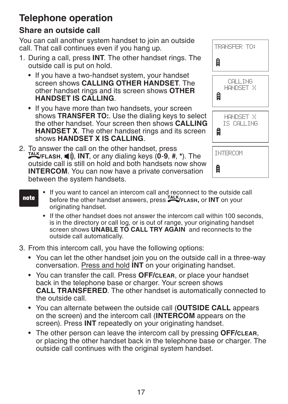 Share an outside call, Telephone operation | VTech DS3211-2 User Manual | Page 20 / 51