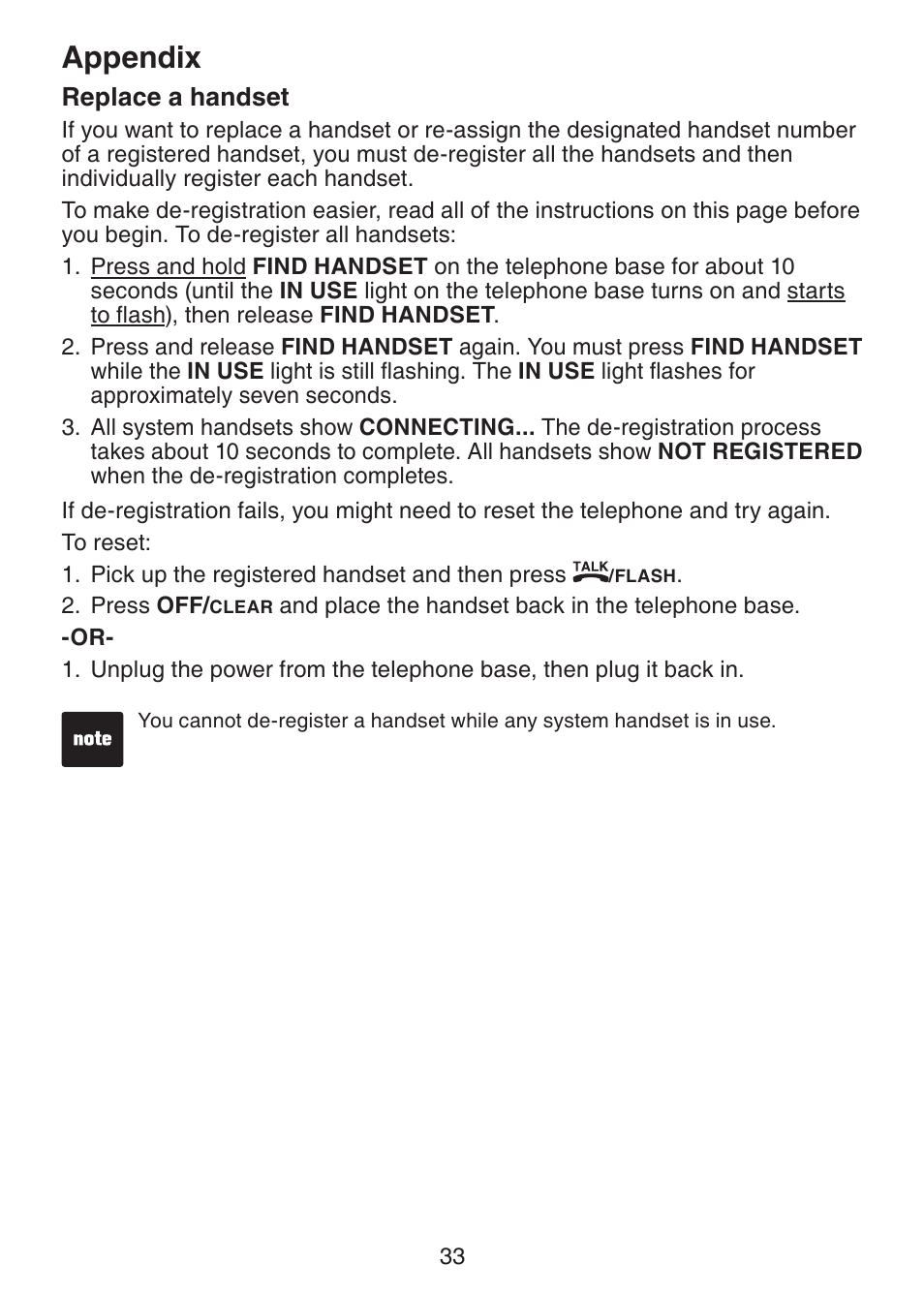 Replace a handset, Appendix | VTech DS3211-2 User Manual | Page 36 / 51