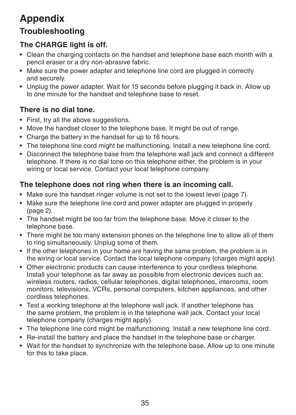 Appendix, Troubleshooting | VTech DS3211-2 User Manual | Page 38 / 51