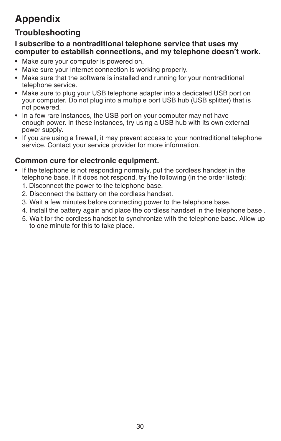 Appendix, Troubleshooting | VTech CS6114 User Manual | Page 33 / 43