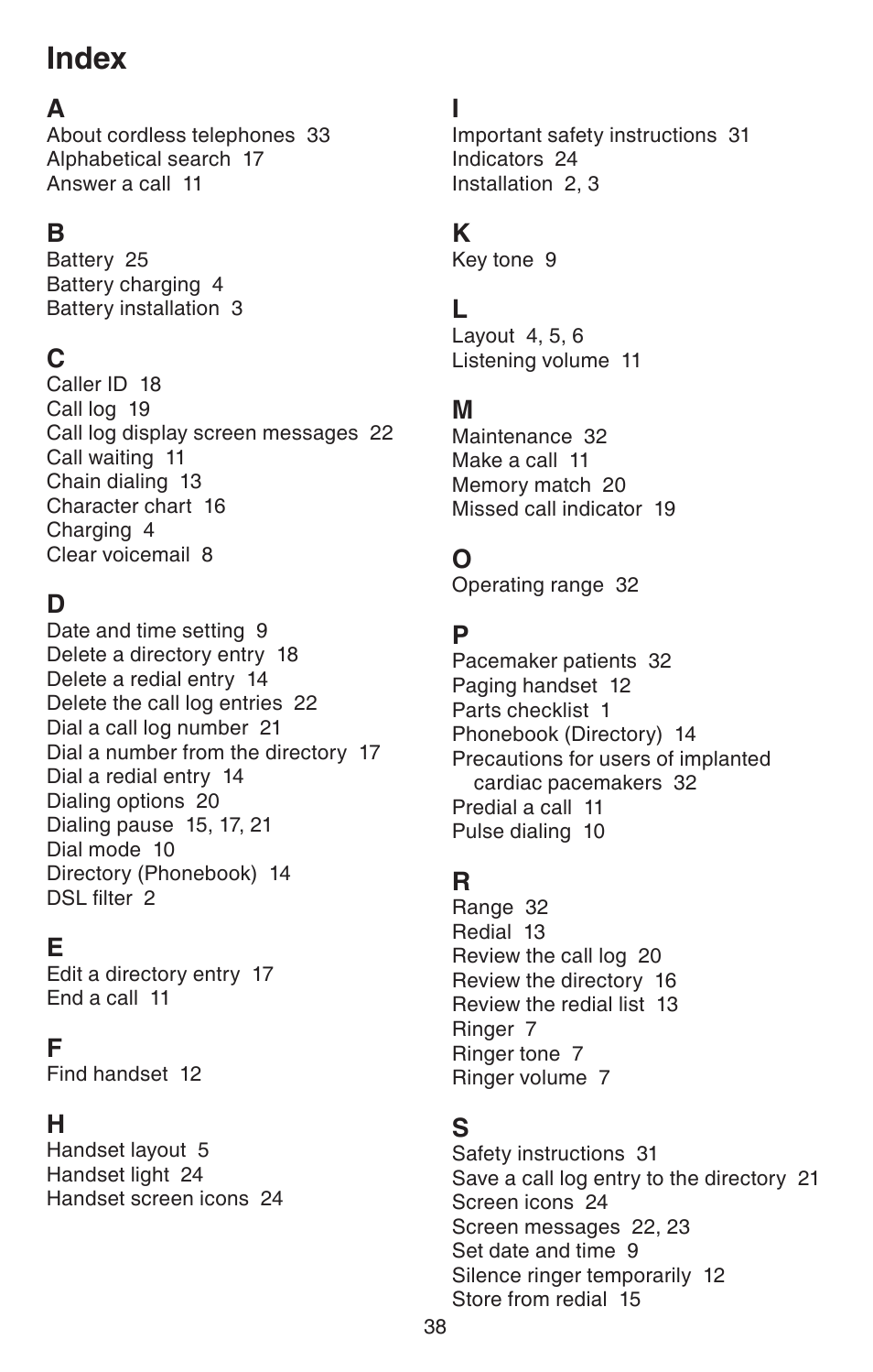 Index | VTech CS6114 User Manual | Page 41 / 43