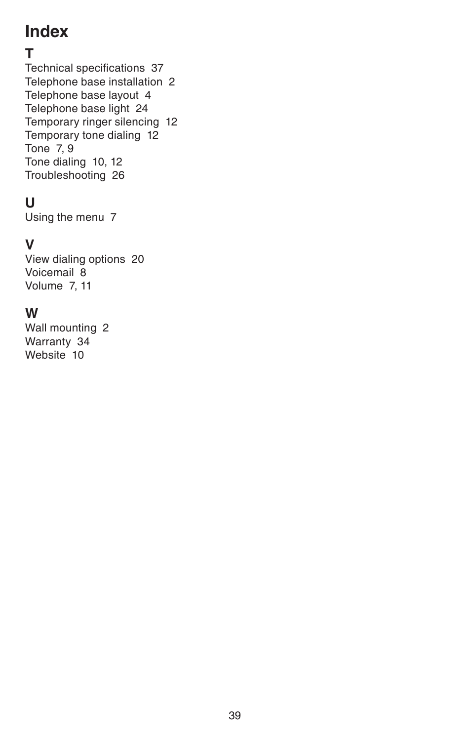 Index | VTech CS6114 User Manual | Page 42 / 43