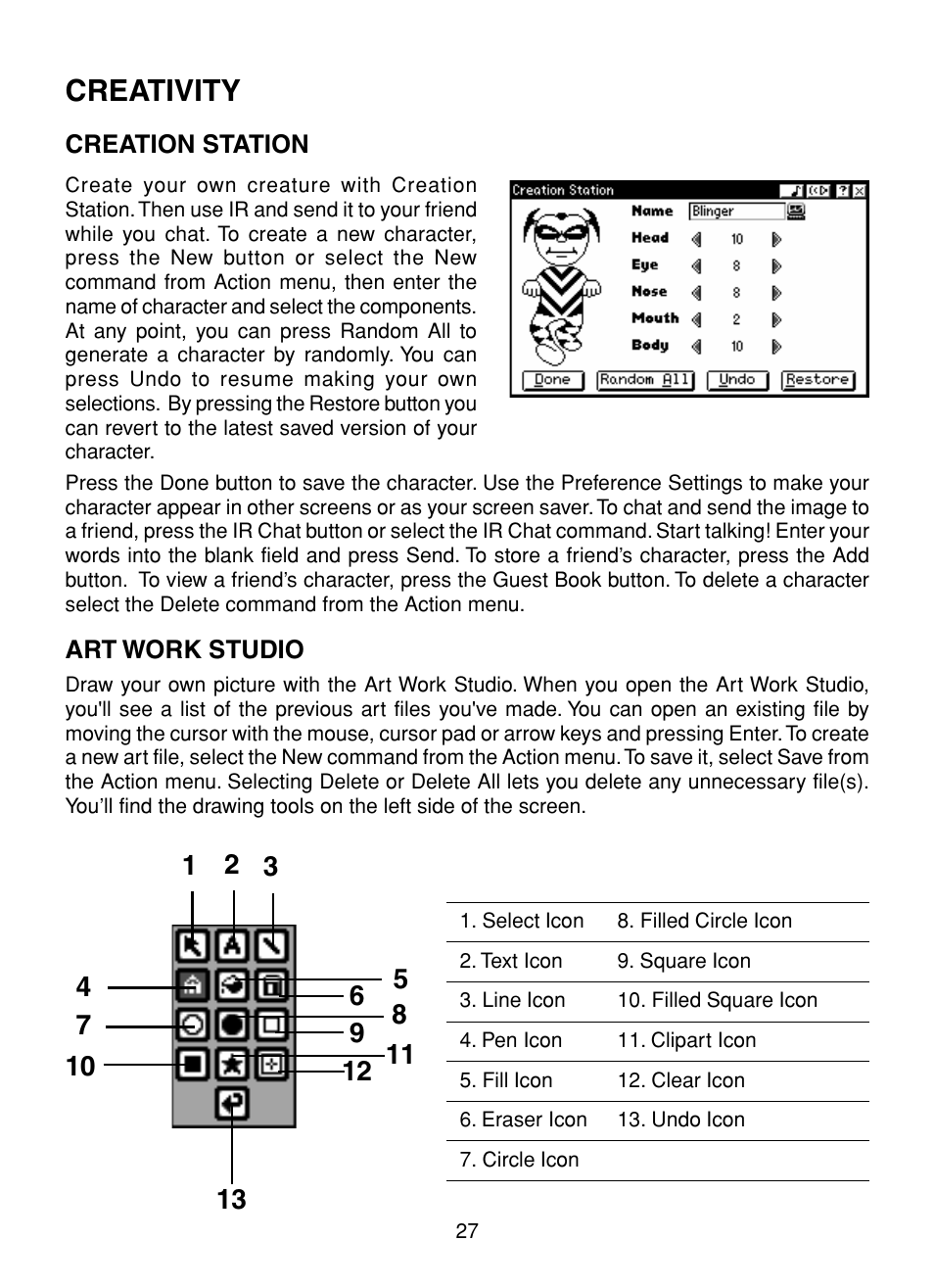Creativity, Creation station, Art work studio | Creation station art work studio | VTech XL Series User Manual | Page 34 / 47
